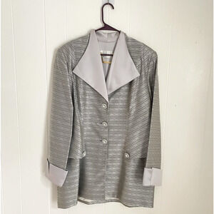 Lily & Taylor Blazer 18 Gray Swirl‎ Crystal Button Long Jacket Austria VTG Retro